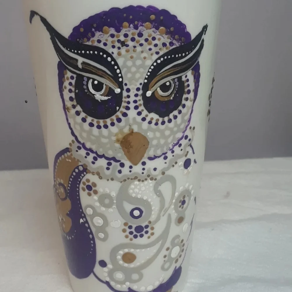 Crate & Barrel Rave Owl Cup galaxy print 6 1/4